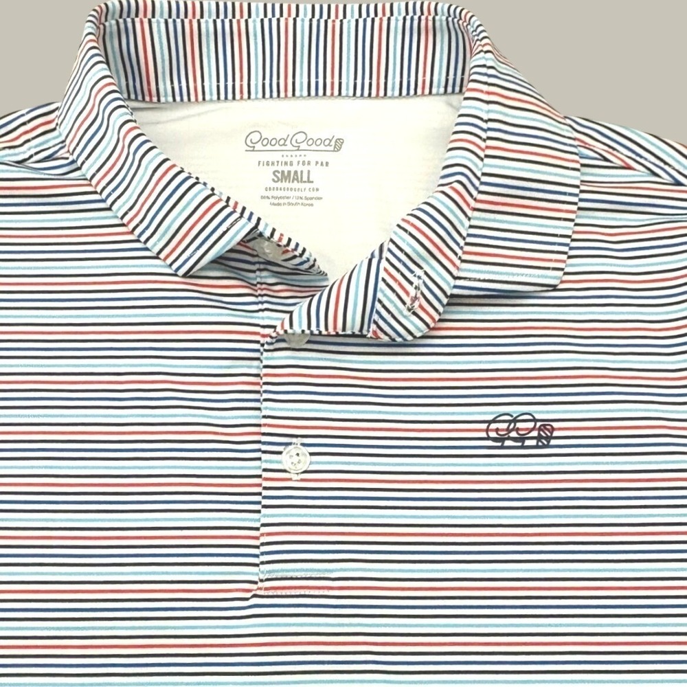 Good Good Golf Polo Shirt Mens Small Red White Blue Striped Performance Stretch